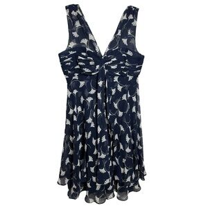 Vintage Donna Rico Silk Baby Doll Layered Dress Size 10 Blue White Floral
